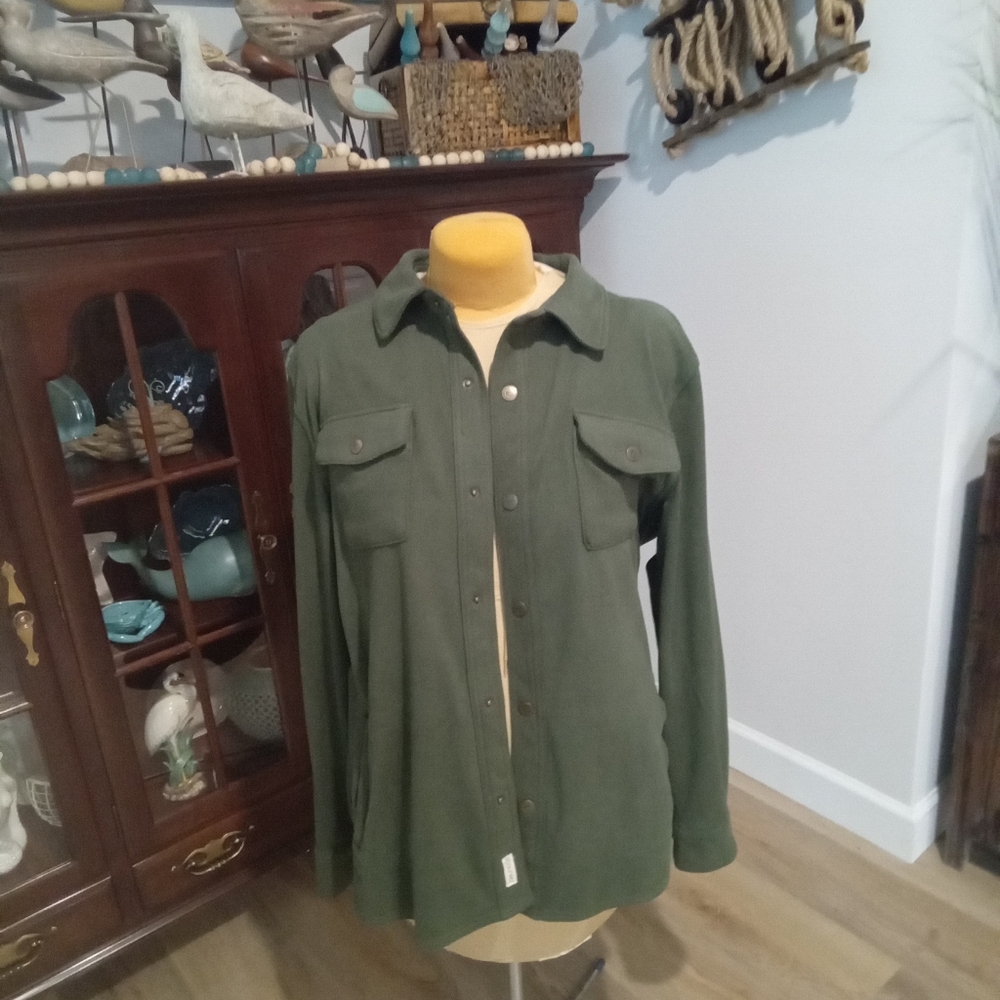 Laguna Men's Size XL Olive Green SnapButton-Up Soft Fleece Shirt Jacket  Pockets